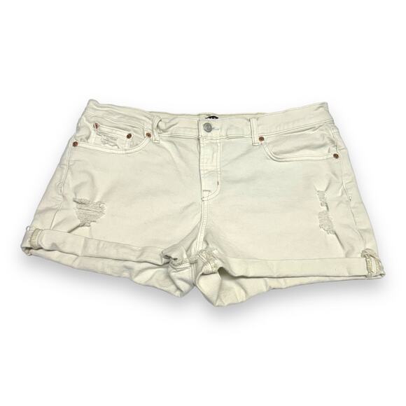 Gap Womens Shorts Sz 32 5" Off White Denim Raw Hem Distressed Bleached - Picture 3 of 8